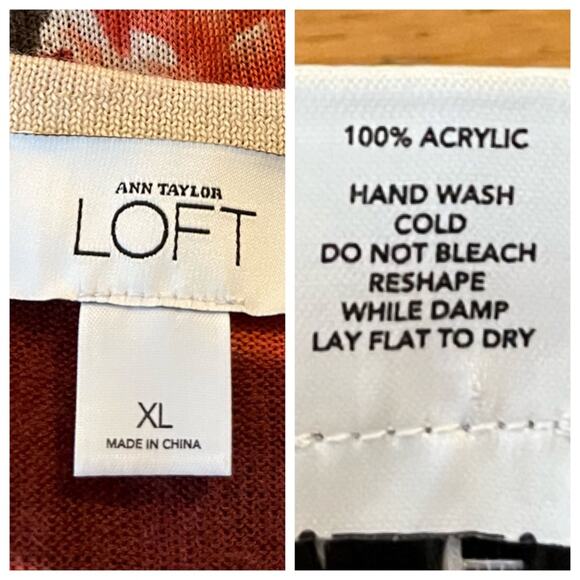 LOFT Cardigan Sweater Button Up Long Sleeve Burgundy Pink Floral Women’s Size XL - Picture 9 of 10